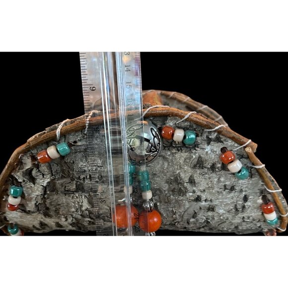 Handcrafted Birch Bark Basket With Beaded Handle & Metal Accent - Picture 2 of 6